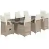 Image de vidaXL Ensemble de jardin bistrot 9 pièces avec coussins Beige Poly Rattan
