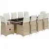 Image de vidaXL Ensemble de jardin bistrot 11 pièces avec coussins Beige Poly Rattan