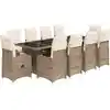 Image de vidaXL Ensemble de jardin bistrot 11 pièces avec coussins Beige Poly Rattan