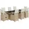 Image de vidaXL Ensemble de jardin bistrot 9 pièces avec coussins Beige Poly Rattan