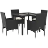 Image de vidaXL Ensemble de jardin 5 pièces avec coussins Noir Poly rotin et verre