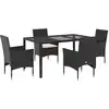Image de vidaXL Ensemble de jardin 5 pièces avec coussins Noir Poly rotin et verre