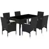 Image de vidaXL Ensemble de jardin 7 pièces avec coussins noir Poly rotin verre