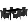 Image de vidaXL Ensemble de jardin 7 pièces avec coussins noir Poly rotin verre