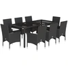 Image de vidaXL Salon de jardin 9 pièces avec coussins noir poly rotin et verre
