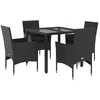 Image de vidaXL Ensemble de jardin 5 pièces avec coussins Noir Poly rotin et verre