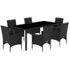 Image de vidaXL Ensemble de jardin 7 pièces avec coussins noir Poly rotin verre