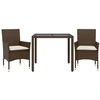 Image de vidaXL Ensemble de jardin 3 pièces avec coussins Marron Poly rotin Verre