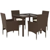 Image de vidaXL Ensemble de jardin 5 pièces avec coussins Marron Poly rotin Verre