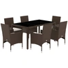 Image de vidaXL Ensemble de jardin 7 pièces avec coussins Marron Poly rotin et verre
