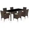 Image de vidaXL Ensemble de jardin 7 pièces avec coussins Marron Poly rotin et verre