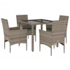 Image de vidaXL Ensemble de jardin 5 pièces avec coussins Gris Poly rotin et verre