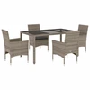 Image de vidaXL Ensemble de jardin 5 pièces avec coussins Gris Poly rotin et verre