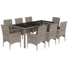 Image de vidaXL Salon de jardin 9 pièces avec coussins Gris Poly rotin et verre