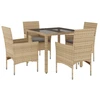 Image de vidaXL Salon de jardin 5 pièces avec coussins Beige Poly rotin et verre