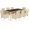 Image de vidaXL Salon de jardin 9 pièces avec coussins Beige Poly rotin verre
