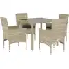 Image de vidaXL Salon de jardin 5 pièces avec coussins gris clair Poly rotin verre