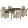 Image de vidaXL Ensemble de jardin 7 pièces avec coussins gris clair Poly rotin & verre