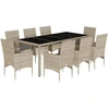 Image de vidaXL Salon de jardin 9 pièces avec coussins gris clair Poly rotin & verre