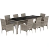 Image de vidaXL Salon de jardin 9 pièces avec coussins Gris Poly rotin et verre