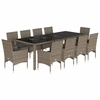 Image de vidaXL Ensemble de jardin 11 pièces avec coussins Gris Poly rotin Verre