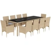 Image de vidaXL Salon de jardin 11 pièces avec coussins Beige Poly rotin et verre