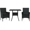 Image de vidaXL Ensemble de jardin 3 pièces avec coussins noir Poly rotin verre