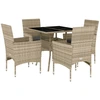 Image de vidaXL Salon de jardin 5 pièces avec coussins gris clair Poly rotin verre