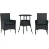 Image de vidaXL Ensemble de jardin 3 pièces avec coussins noir Poly rotin verre