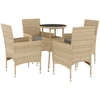 Image de vidaXL Salon de jardin 5 pièces avec coussins Beige Poly rotin et verre