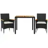 Image de vidaXL Ensemble de jardin 3 pièces avec coussins Noir Poly rotin Acacia