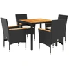 Image de vidaXL Ensemble de jardin 5 pièces avec coussins Noir Poly rotin Acacia