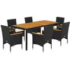Image de vidaXL Ensemble de jardin 7 pièces avec coussins Noir Poly rotin Acacia