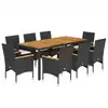 Image de vidaXL Salon de jardin 9 pièces avec coussins Noir Poly rotin Acacia