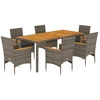 Image de vidaXL Ensemble de jardin 7 pièces avec coussins Gris Poly rotin Acacia