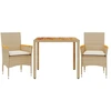 Image de vidaXL Ensemble de jardin 3 pièces avec coussins Beige Poly rotin Acacia