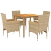 Image de vidaXL Salon de jardin 5 pièces avec coussins Beige Poly rotin Acacia