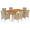 Image de vidaXL Ensemble de jardin 7 pièces avec coussins Beige Poly rotin Acacia