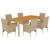 Image de vidaXL Ensemble de jardin 7 pièces avec coussins Beige Poly rotin Acacia