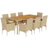 Image de vidaXL Salon de jardin 9 pièces avec coussins Beige Poly rotin Acacia