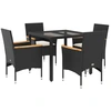 Image de vidaXL Ensemble de jardin 5 pièces avec coussins Noir Poly rotin et verre