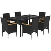 Image de vidaXL Ensemble de jardin 7 pièces avec coussins noir Poly rotin verre