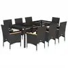 Image de vidaXL Salon de jardin 9 pièces avec coussins noir poly rotin et verre