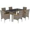 Image de vidaXL Ensemble de jardin 7 pièces avec coussins Gris Poly rotin et verre