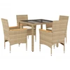 Image de vidaXL Salon de jardin 5 pièces avec coussins Beige Poly rotin et verre