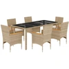 Image de vidaXL Ensemble de jardin 7 pièces avec coussins Beige Poly rotin et verre