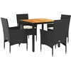 Image de vidaXL Ensemble de jardin 5 pièces avec coussins Noir Poly rotin Acacia