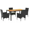 Image de vidaXL Ensemble de jardin 5 pièces avec coussins Noir Poly rotin Acacia