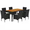 Image de vidaXL Ensemble de jardin 7 pièces avec coussins Noir Poly rotin Acacia