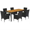 Image de vidaXL Ensemble de jardin 7 pièces avec coussins Noir Poly rotin Acacia